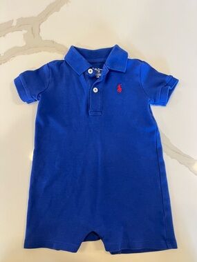 Blue Baby Polo Romper - Ralph Lauren - 9M